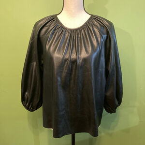 Women's Wilfred Black Faux vegan Leather Gathered Blouse XS